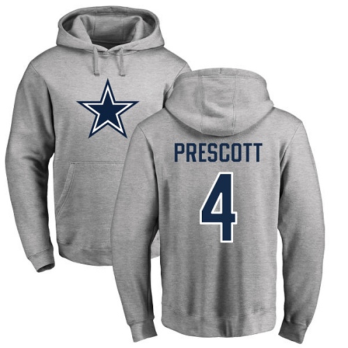 Men Dallas Cowboys Ash Dak Prescott Name and Number Logo #4 Pullover NFL Hoodie Sweatshirts->nfl t-shirts->Sports Accessory